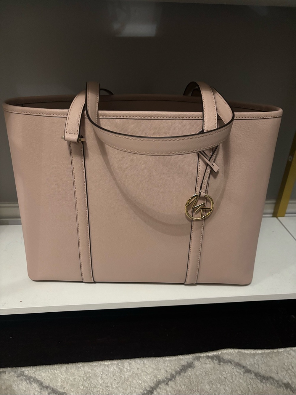Michael Kors Blush Saffiano Leather Tote with Gold Logo Charm